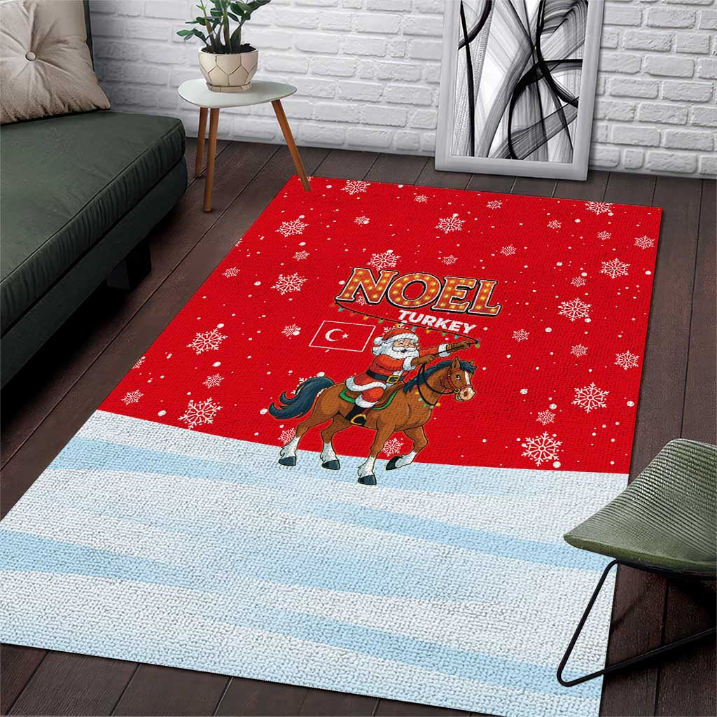 Turkey Christmas Area Rug with Santa on Horse Red Snowflake Pattern and Crescent Star - Wonder Print Shop
