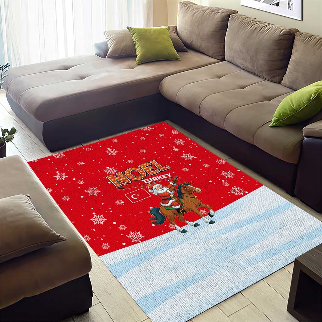 Turkey Christmas Area Rug with Santa on Horse Red Snowflake Pattern and Crescent Star - Wonder Print Shop