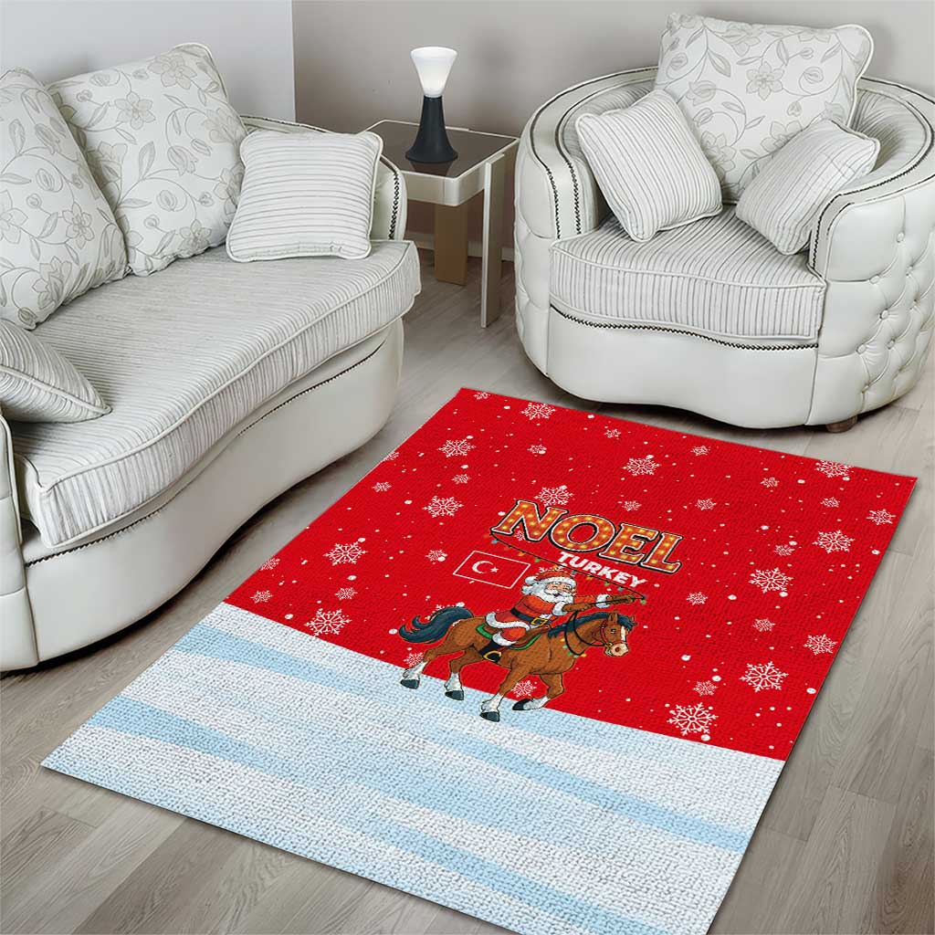 Turkey Christmas Area Rug with Santa on Horse Red Snowflake Pattern and Crescent Star - Wonder Print Shop