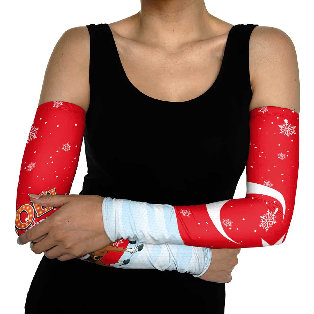 Turkey Christmas Arm Sleeves with Santa on Horse Red Snowflake Pattern and Crescent Star - Wonder Print Shop