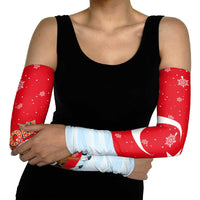 Turkey Christmas Arm Sleeves with Santa on Horse Red Snowflake Pattern and Crescent Star - Wonder Print Shop