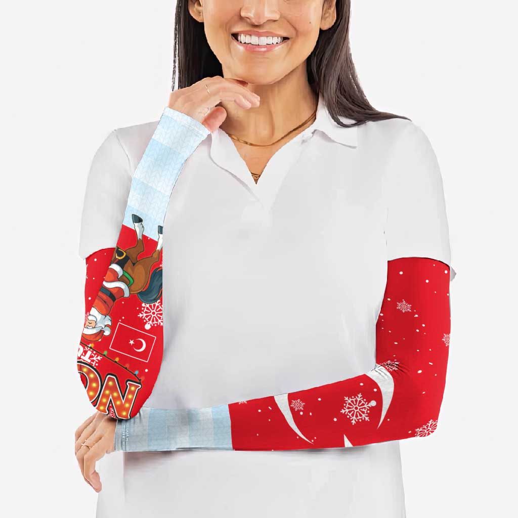 Turkey Christmas Arm Sleeves with Santa on Horse Red Snowflake Pattern and Crescent Star - Wonder Print Shop