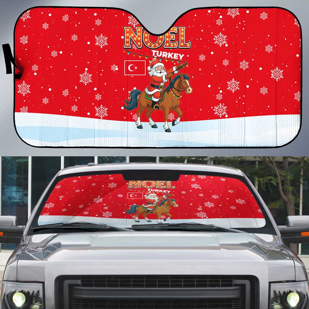 Turkey Christmas Auto Sun Shade with Santa on Horse Red Snowflake Pattern and Crescent Star - Wonder Print Shop