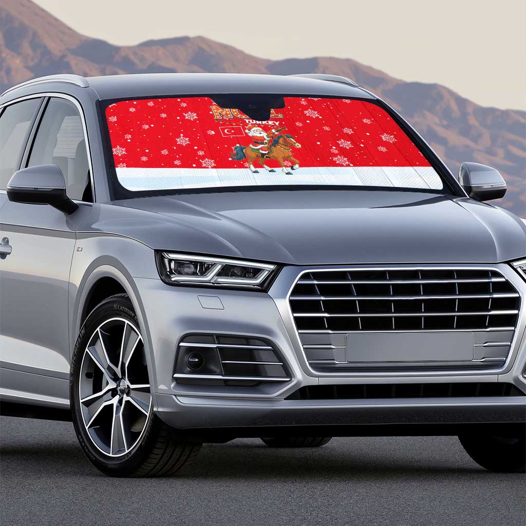 Turkey Christmas Auto Sun Shade with Santa on Horse Red Snowflake Pattern and Crescent Star - Wonder Print Shop