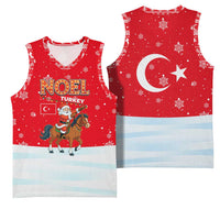 Turkey Christmas Basketball Jersey with Santa on Horse Red Snowflake Pattern and Crescent Star - Wonder Print Shop