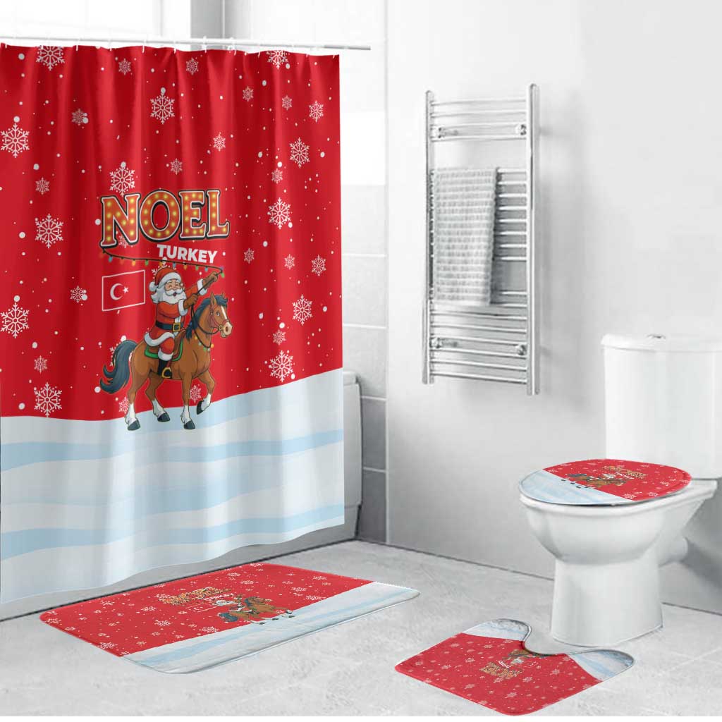 Turkey Christmas Bathroom Set with Santa on Horse Red Snowflake Pattern and Crescent Star - Wonder Print Shop