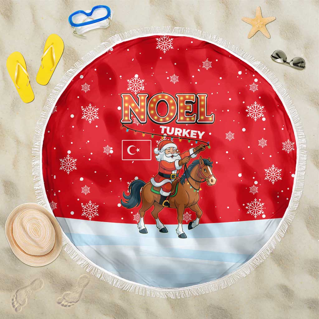 Turkey Christmas Beach Blanket with Santa on Horse Red Snowflake Pattern and Crescent Star - Wonder Print Shop