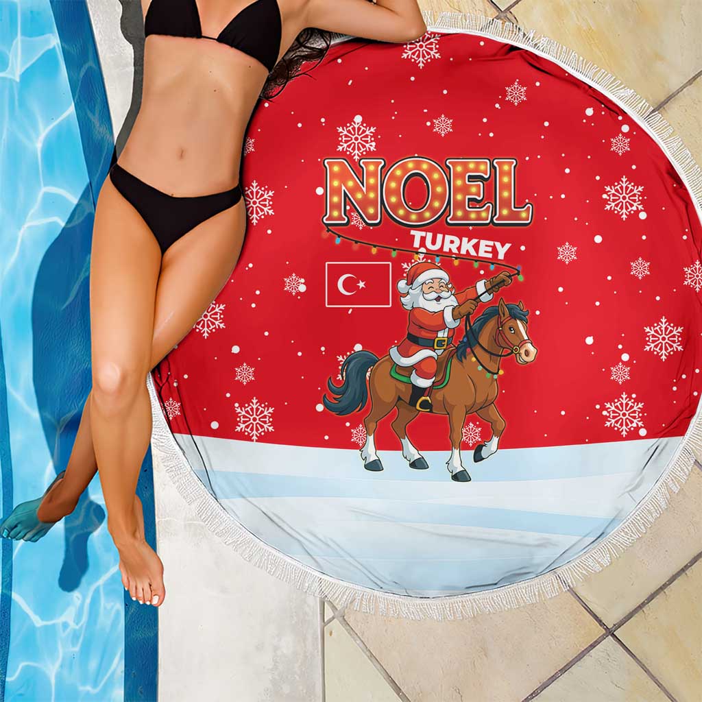 Turkey Christmas Beach Blanket with Santa on Horse Red Snowflake Pattern and Crescent Star - Wonder Print Shop