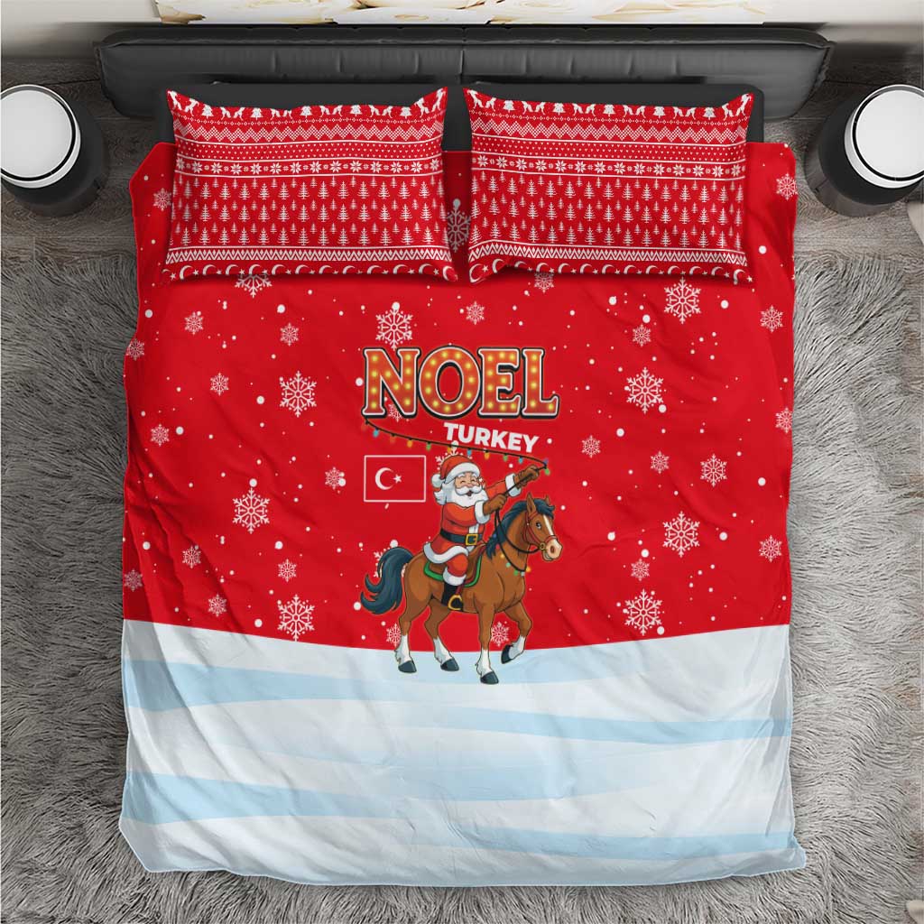 Turkey Christmas Bedding Set with Santa on Horse Red Snowflake Pattern and Crescent Star - Wonder Print Shop
