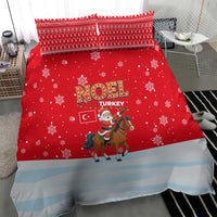 Turkey Christmas Bedding Set with Santa on Horse Red Snowflake Pattern and Crescent Star - Wonder Print Shop