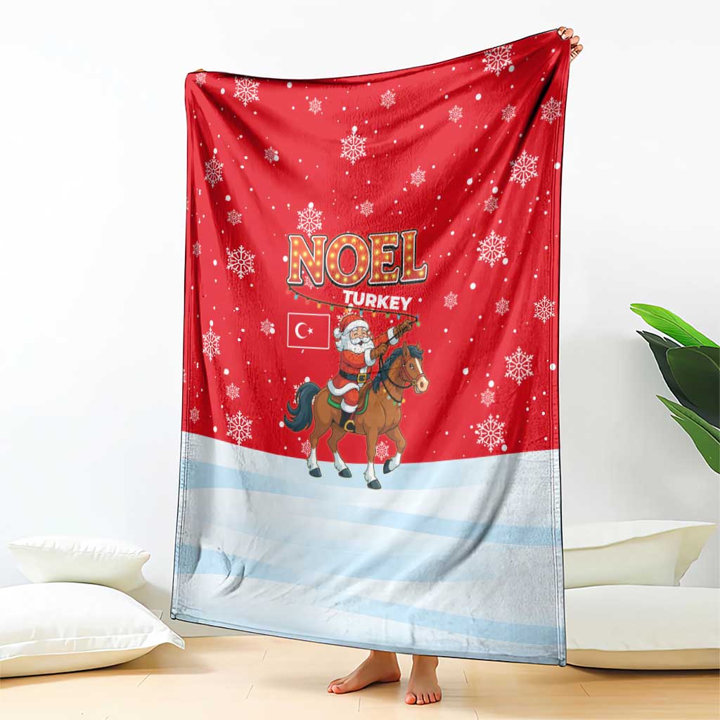 Turkey Christmas Blanket with Santa on Horse Red Snowflake Pattern and Crescent Star - Wonder Print Shop
