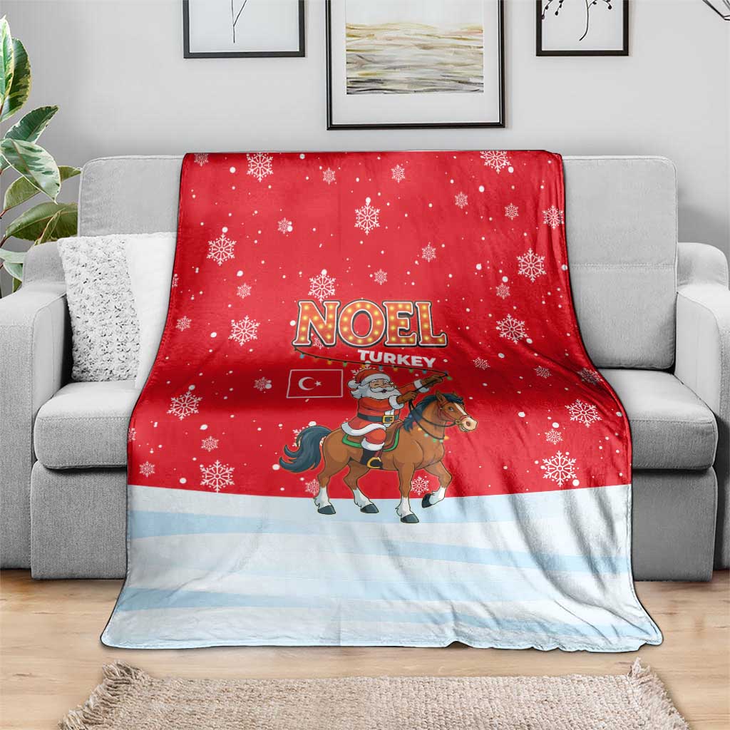 Turkey Christmas Blanket with Santa on Horse Red Snowflake Pattern and Crescent Star - Wonder Print Shop