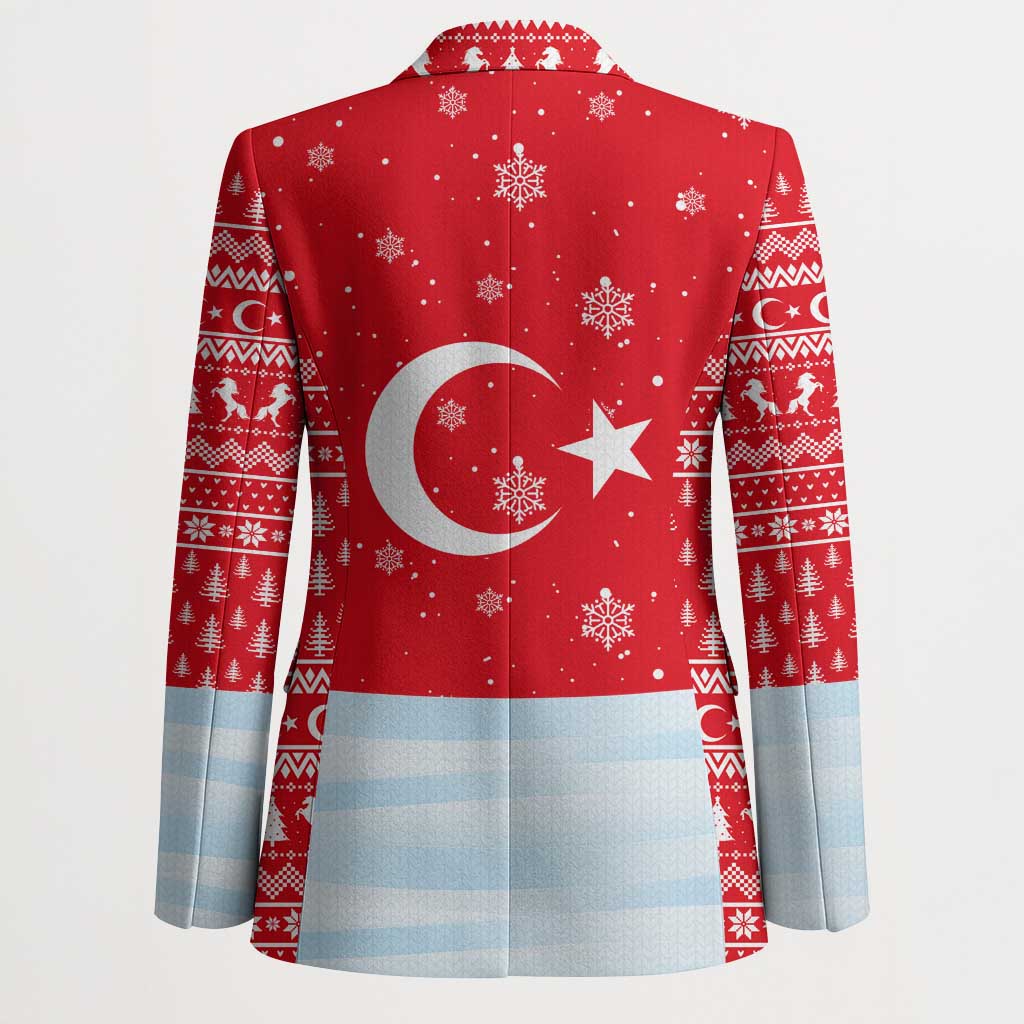Turkey Christmas Blazer with Santa on Horse Red Snowflake Pattern and Crescent Star - Wonder Print Shop