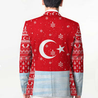 Turkey Christmas Blazer with Santa on Horse Red Snowflake Pattern and Crescent Star - Wonder Print Shop