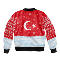 Turkey Christmas Bomber Jacket with Santa on Horse Red Snowflake Pattern and Crescent Star - Wonder Print Shop