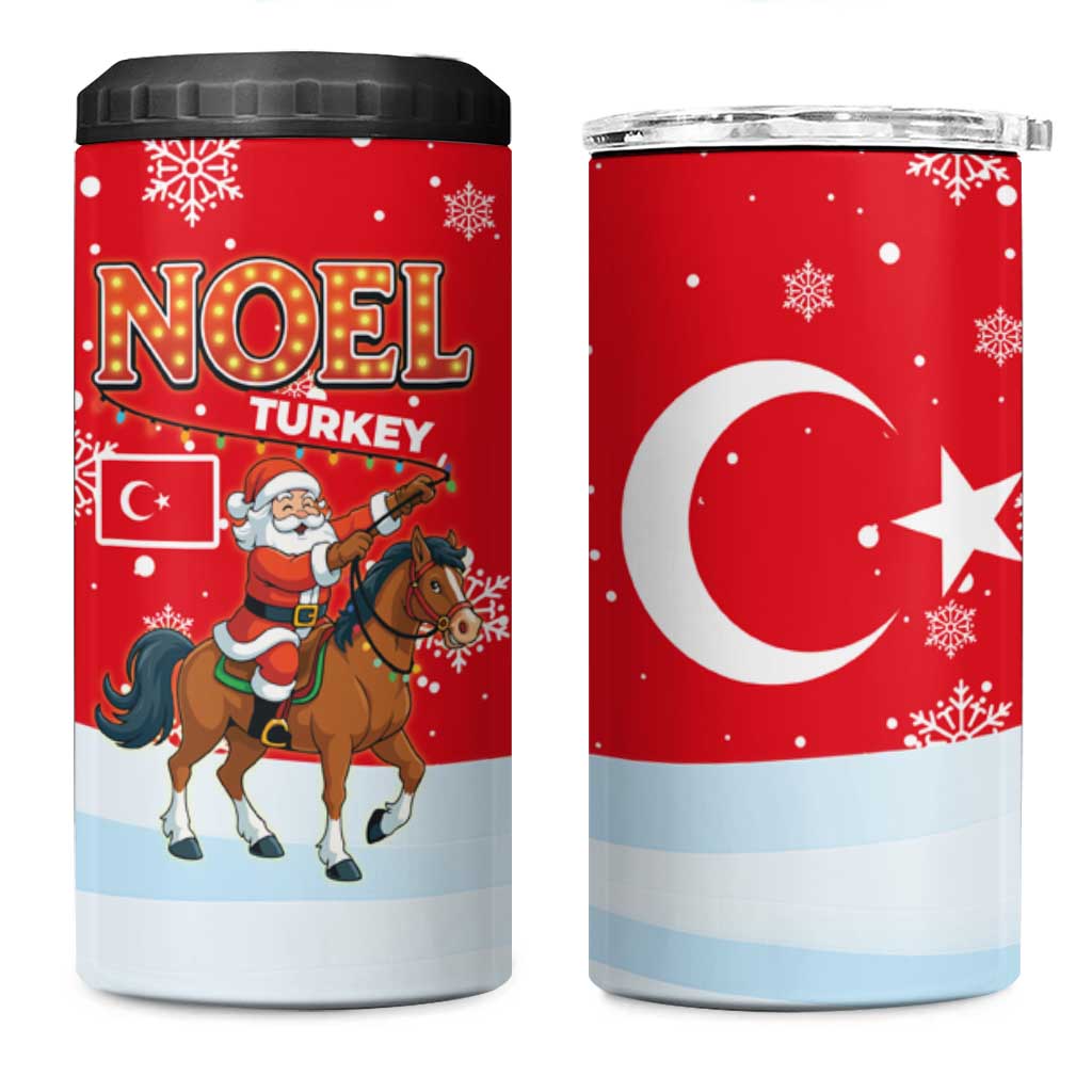 Turkey Christmas 4 in 1 Can Cooler Tumbler with Santa on Horse Red Snowflake Pattern and Crescent Star - Wonder Print Shop