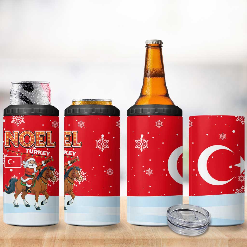 Turkey Christmas 4 in 1 Can Cooler Tumbler with Santa on Horse Red Snowflake Pattern and Crescent Star - Wonder Print Shop