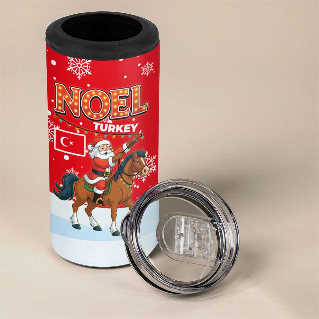 Turkey Christmas 4 in 1 Can Cooler Tumbler with Santa on Horse Red Snowflake Pattern and Crescent Star - Wonder Print Shop
