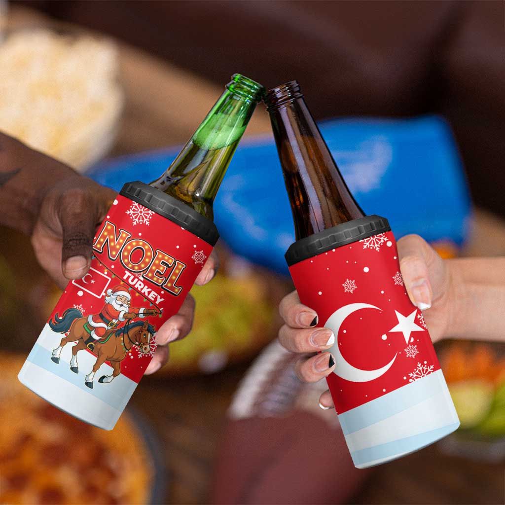 Turkey Christmas 4 in 1 Can Cooler Tumbler with Santa on Horse Red Snowflake Pattern and Crescent Star - Wonder Print Shop