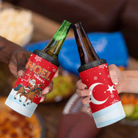 Turkey Christmas 4 in 1 Can Cooler Tumbler with Santa on Horse Red Snowflake Pattern and Crescent Star - Wonder Print Shop