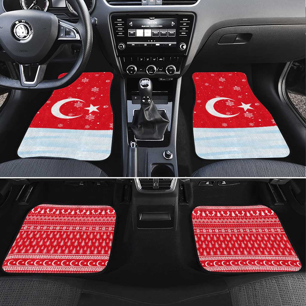 Turkey Christmas Car Mats with Santa on Horse Red Snowflake Pattern and Crescent Star - Wonder Print Shop