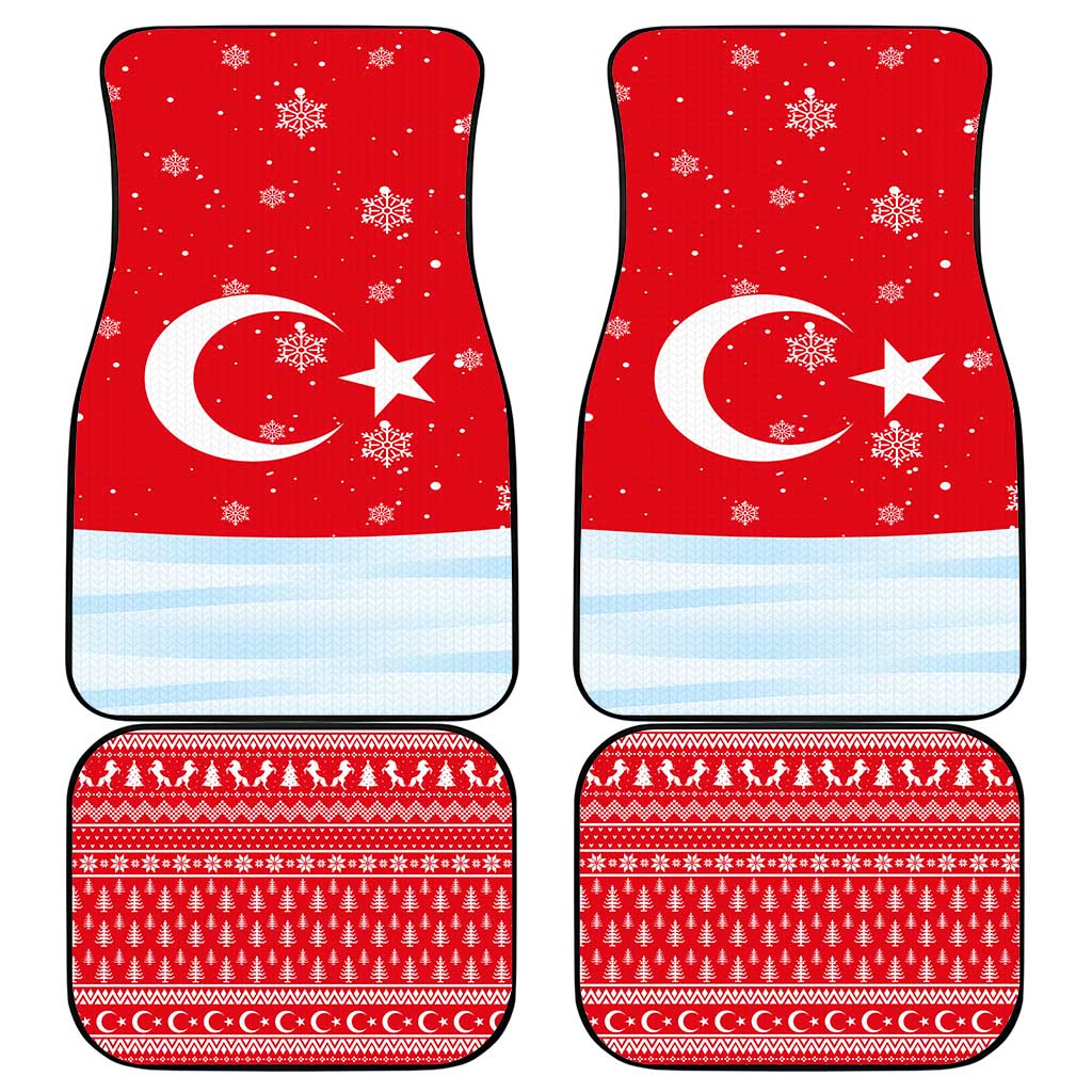 Turkey Christmas Car Mats with Santa on Horse Red Snowflake Pattern and Crescent Star - Wonder Print Shop