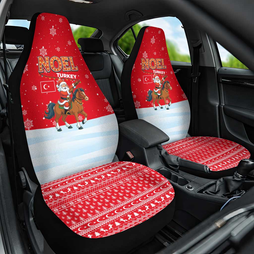 Turkey Christmas Car Seat Cover with Santa on Horse Red Snowflake Pattern and Crescent Star - Wonder Print Shop