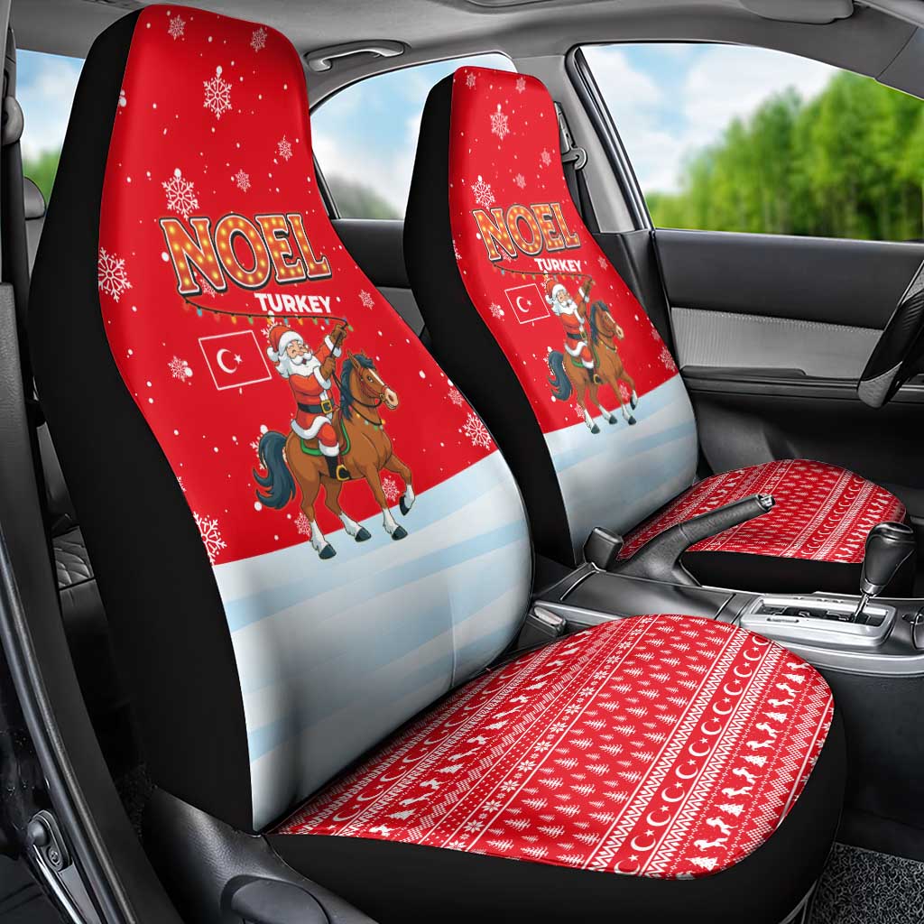 Turkey Christmas Car Seat Cover with Santa on Horse Red Snowflake Pattern and Crescent Star - Wonder Print Shop