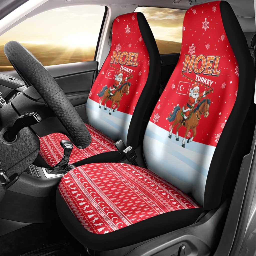 Turkey Christmas Car Seat Cover with Santa on Horse Red Snowflake Pattern and Crescent Star - Wonder Print Shop