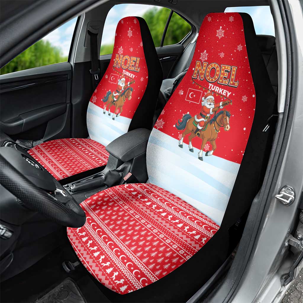 Turkey Christmas Car Seat Cover with Santa on Horse Red Snowflake Pattern and Crescent Star - Wonder Print Shop
