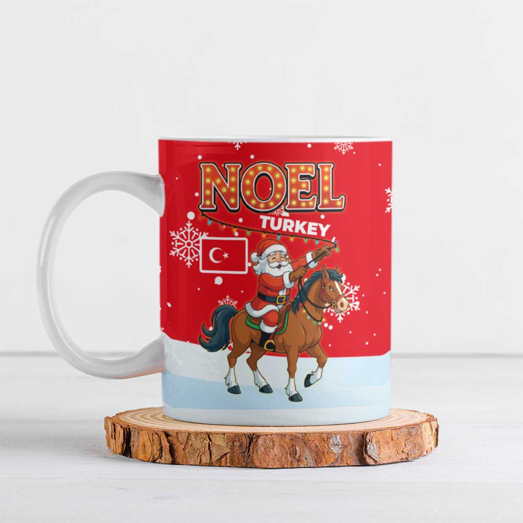 Turkey Christmas Ceramic Mug with Santa on Horse Red Snowflake Pattern and Crescent Star - Wonder Print Shop
