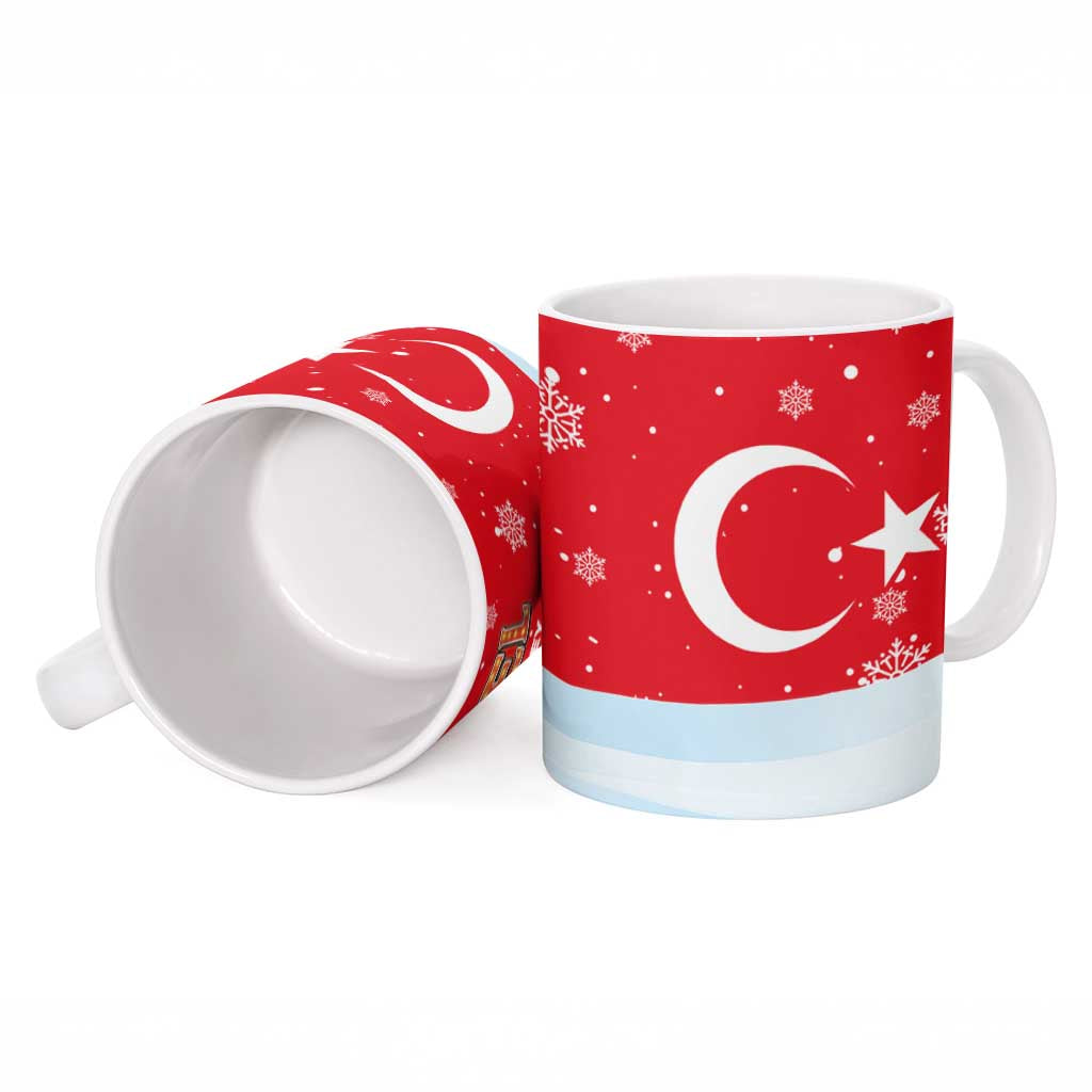 Turkey Christmas Ceramic Mug with Santa on Horse Red Snowflake Pattern and Crescent Star - Wonder Print Shop