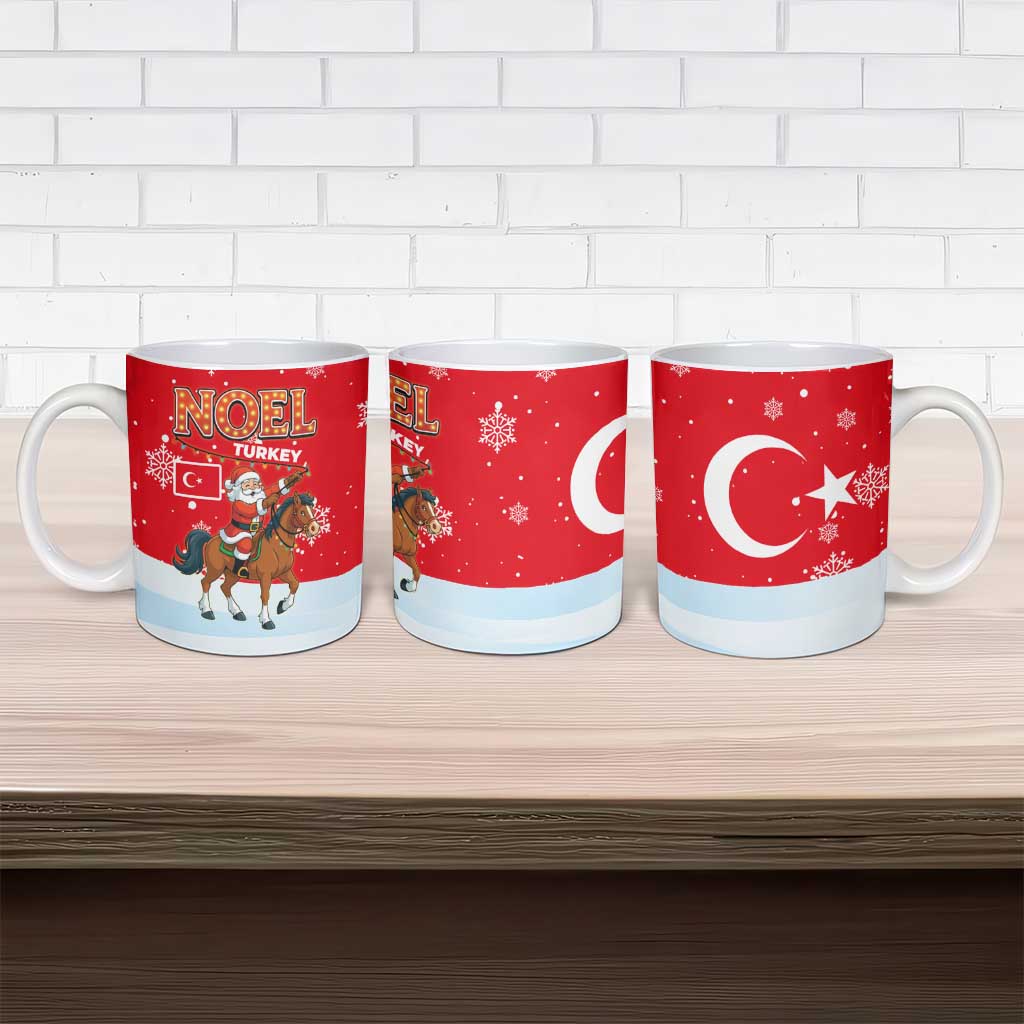 Turkey Christmas Ceramic Mug with Santa on Horse Red Snowflake Pattern and Crescent Star - Wonder Print Shop