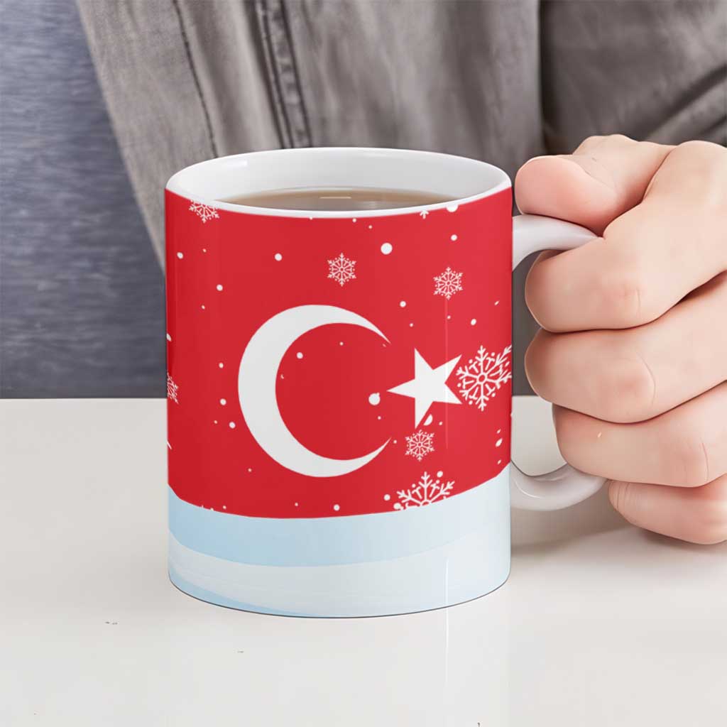 Turkey Christmas Ceramic Mug with Santa on Horse Red Snowflake Pattern and Crescent Star - Wonder Print Shop