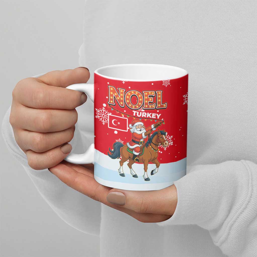 Turkey Christmas Ceramic Mug with Santa on Horse Red Snowflake Pattern and Crescent Star - Wonder Print Shop