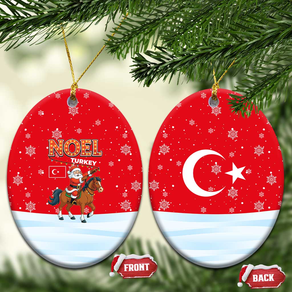 Turkey Christmas Ceramic Ornament with Santa on Horse Red Snowflake Pattern and Crescent Star - Wonder Print Shop