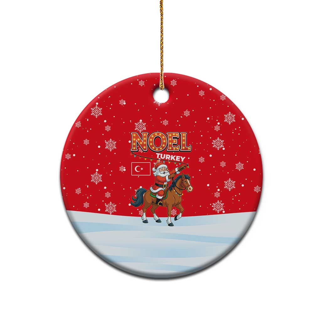 Turkey Christmas Ceramic Ornament with Santa on Horse Red Snowflake Pattern and Crescent Star - Wonder Print Shop