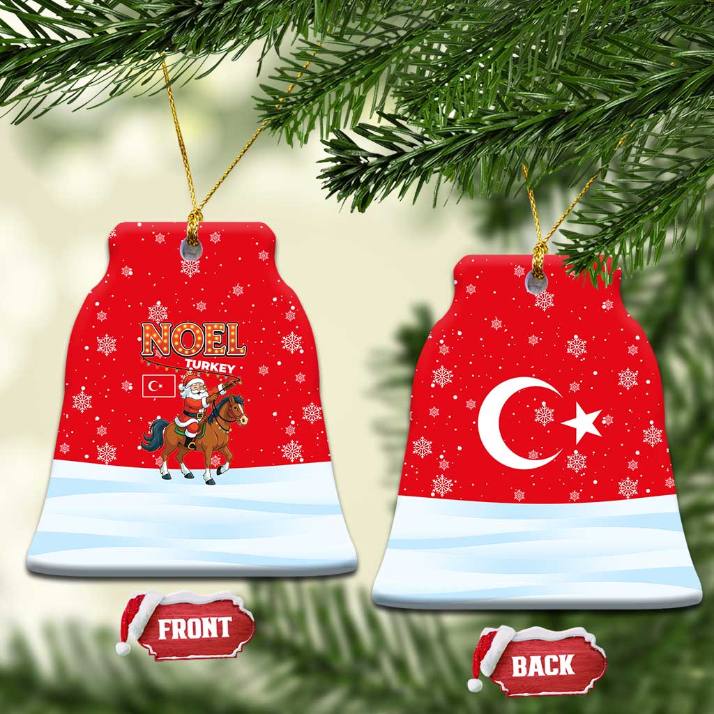 Turkey Christmas Ceramic Ornament with Santa on Horse Red Snowflake Pattern and Crescent Star - Wonder Print Shop