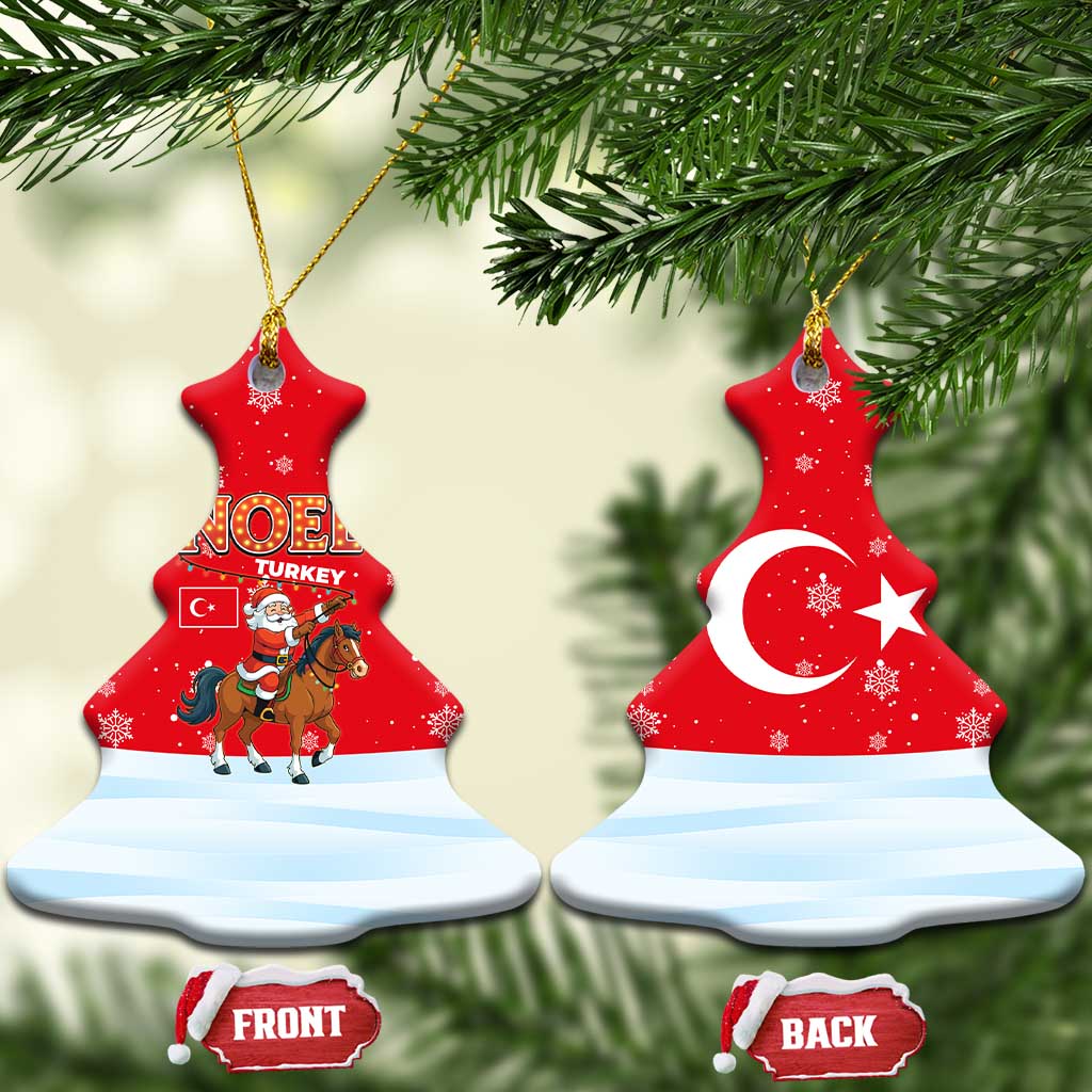 Turkey Christmas Ceramic Ornament with Santa on Horse Red Snowflake Pattern and Crescent Star - Wonder Print Shop
