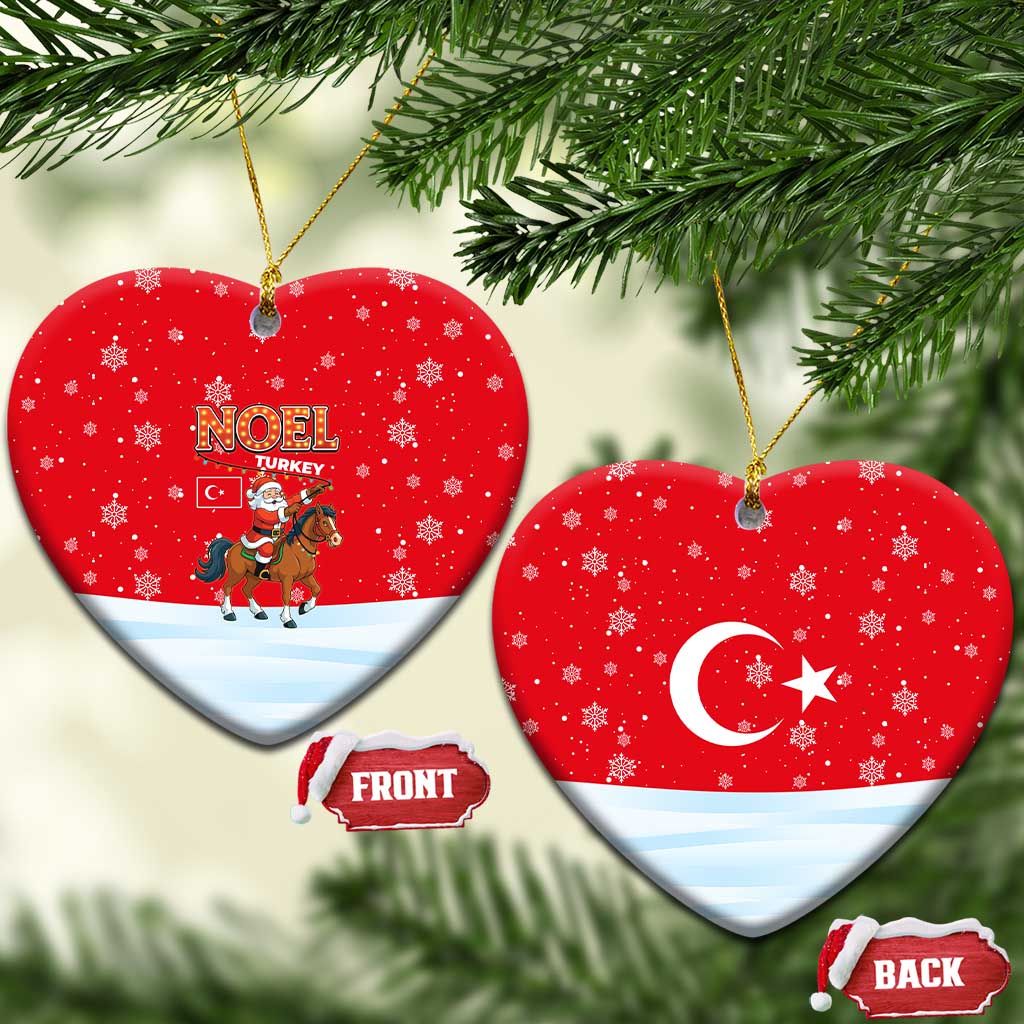 Turkey Christmas Ceramic Ornament with Santa on Horse Red Snowflake Pattern and Crescent Star - Wonder Print Shop
