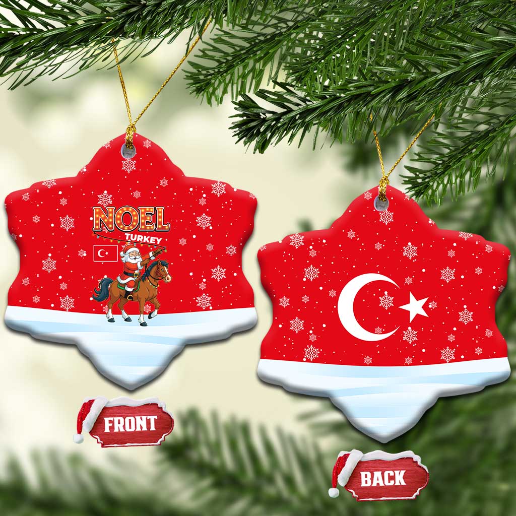 Turkey Christmas Ceramic Ornament with Santa on Horse Red Snowflake Pattern and Crescent Star - Wonder Print Shop