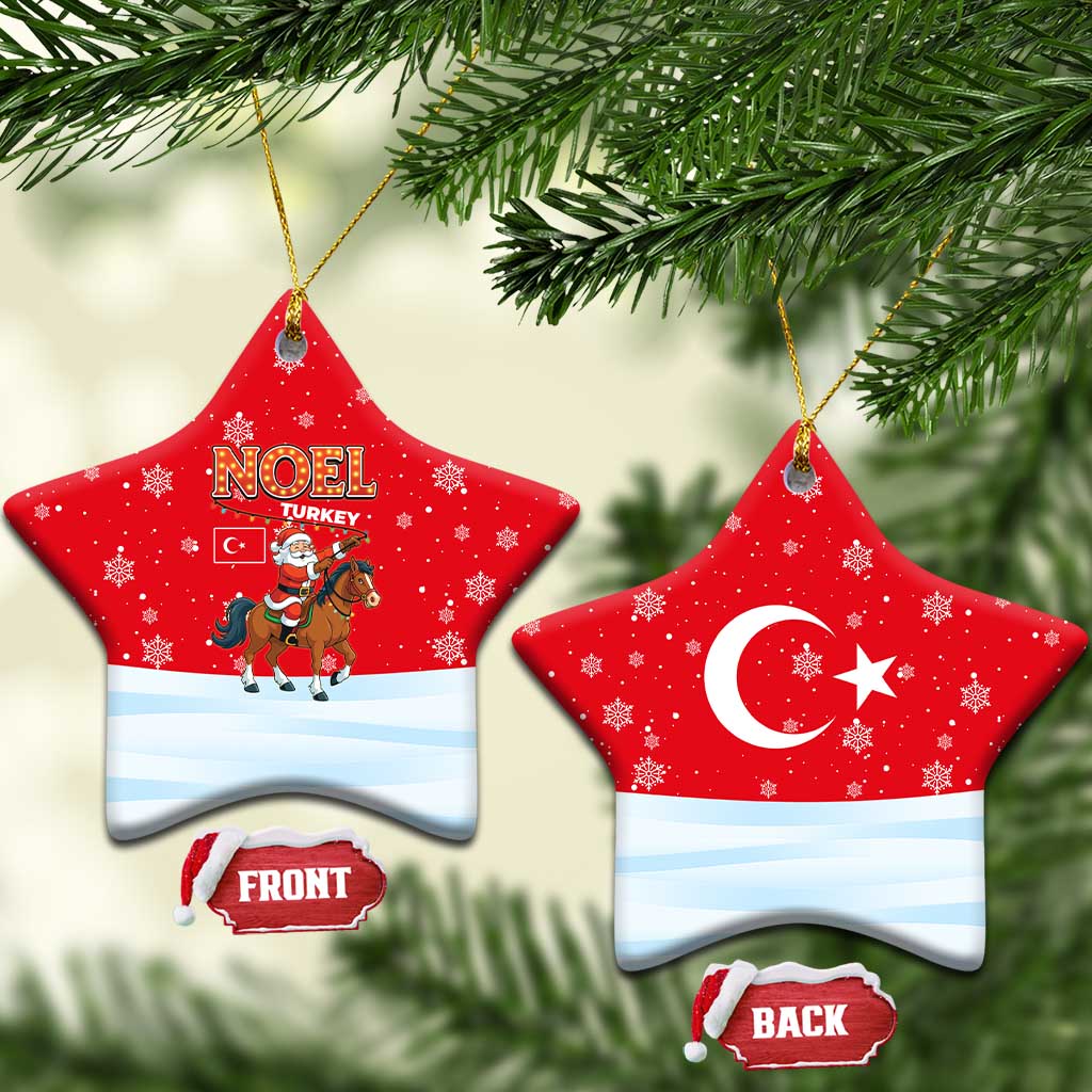 Turkey Christmas Ceramic Ornament with Santa on Horse Red Snowflake Pattern and Crescent Star - Wonder Print Shop