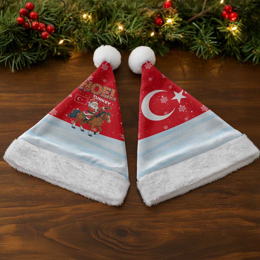 Turkey Christmas Santa Hat with Santa on Horse Red Snowflake Pattern and Crescent Star - Wonder Print Shop