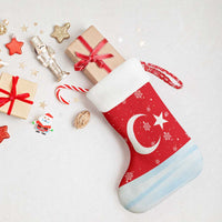 Turkey Christmas Stocking with Santa on Horse Red Snowflake Pattern and Crescent Star - Wonder Print Shop