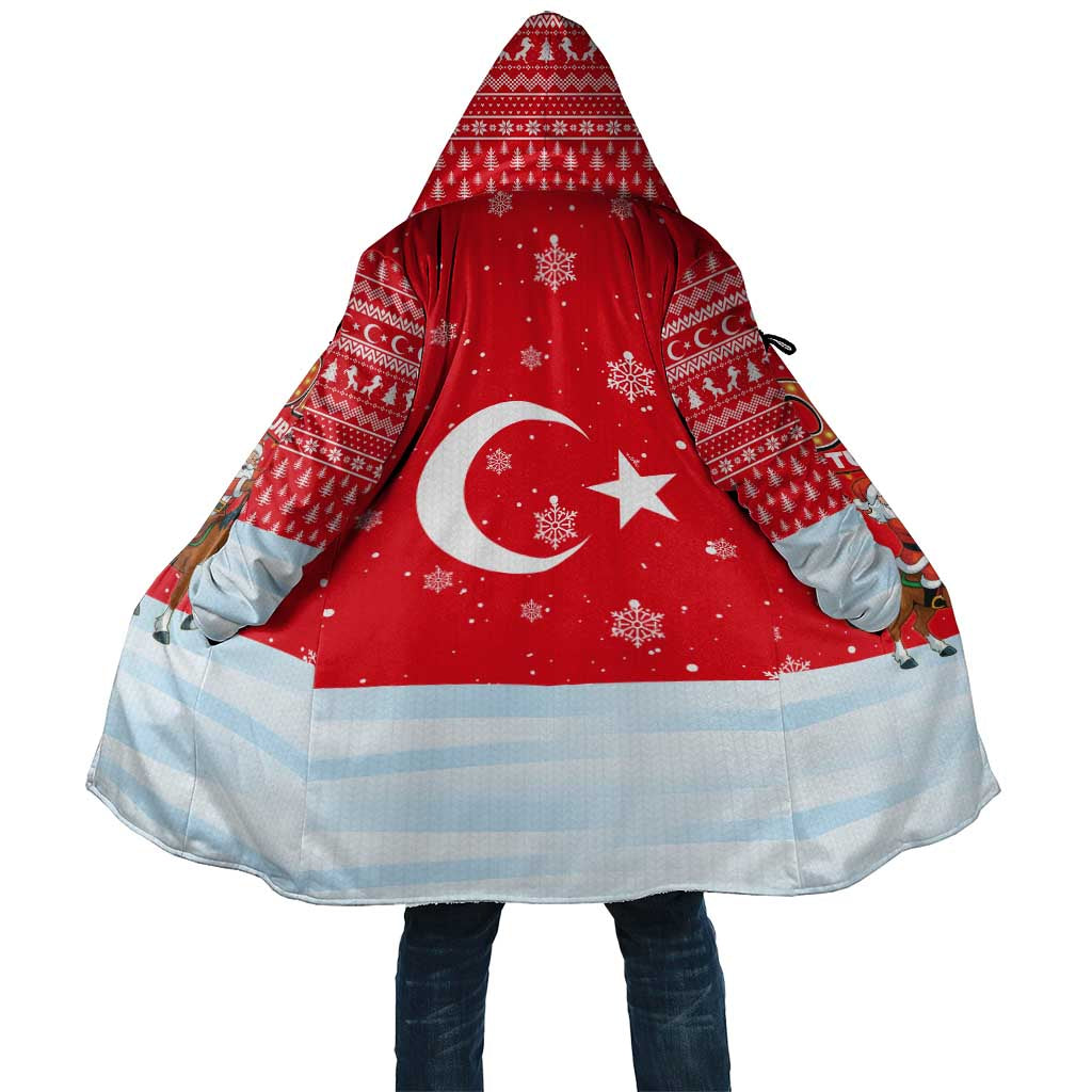 Turkey Christmas Cloak with Santa on Horse Red Snowflake Pattern and Crescent Star - Wonder Print Shop