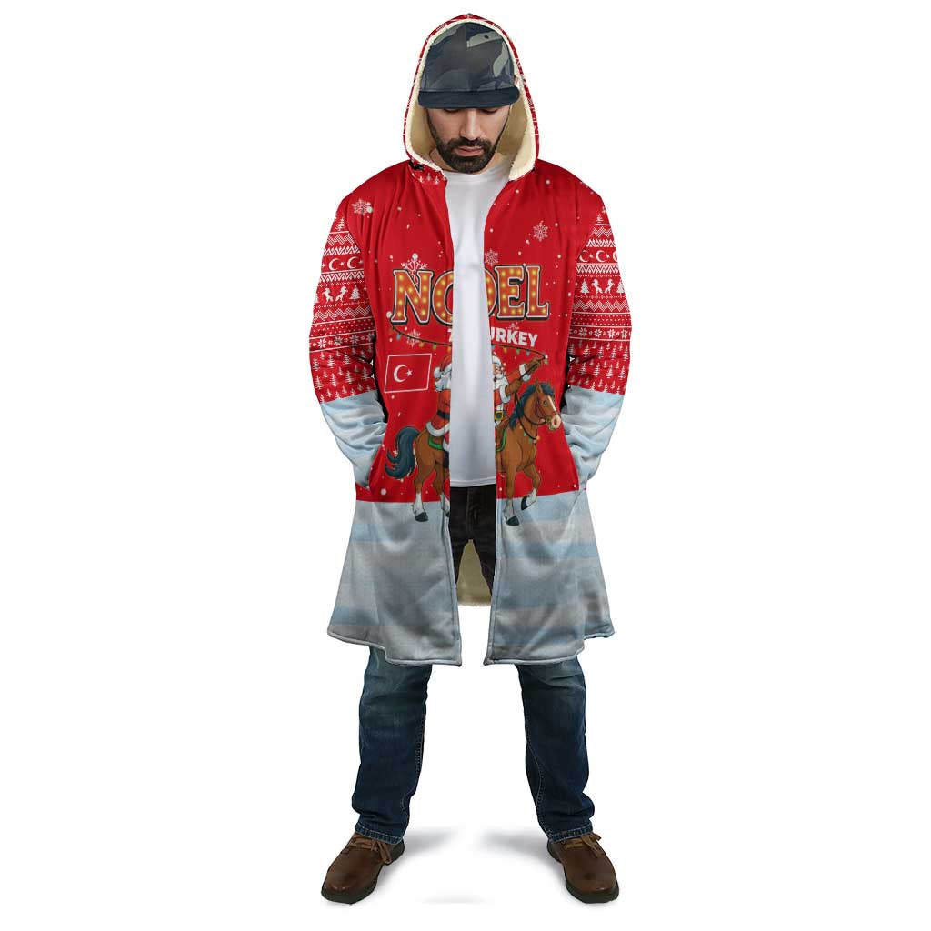 Turkey Christmas Cloak with Santa on Horse Red Snowflake Pattern and Crescent Star - Wonder Print Shop