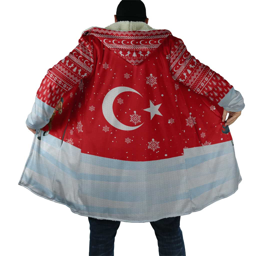 Turkey Christmas Cloak with Santa on Horse Red Snowflake Pattern and Crescent Star - Wonder Print Shop