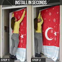 Turkey Christmas Door Cover with Santa on Horse Red Snowflake Pattern and Crescent Star - Wonder Print Shop