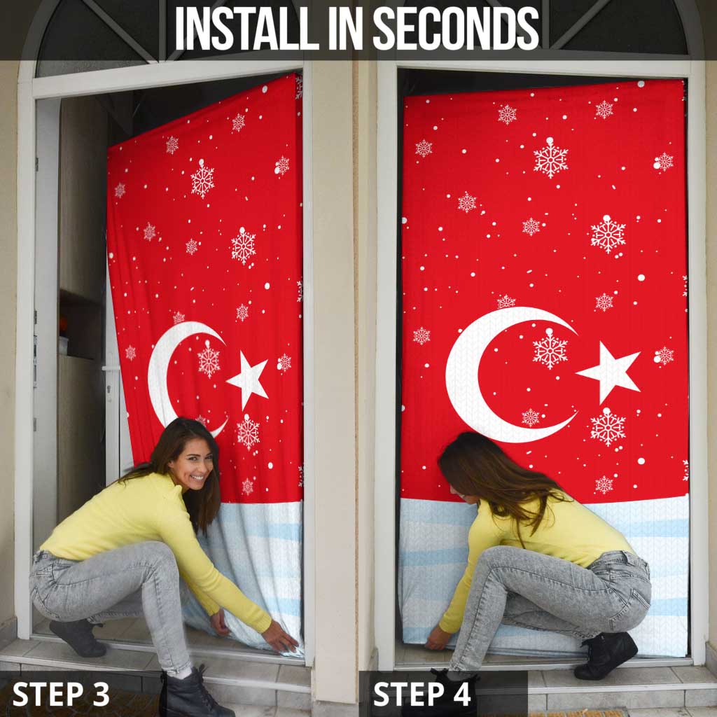 Turkey Christmas Door Cover with Santa on Horse Red Snowflake Pattern and Crescent Star - Wonder Print Shop