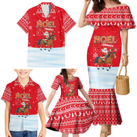 Turkey Christmas Family Matching Mermaid Dress and Hawaiian Shirt with Santa on Horse Red Snowflake Pattern and Crescent Star - Wonder Print Shop